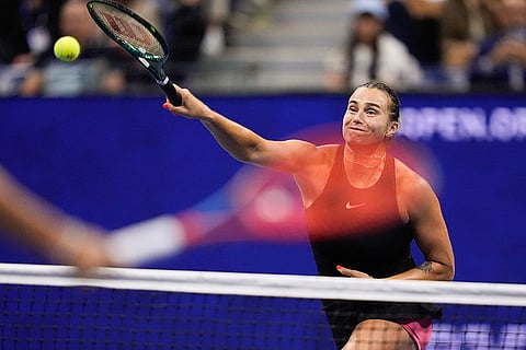 US Open Tennis Semifinal 2024: Aryna Sabalenka, of Belarus, returns a shot to Emma Navarro, of the United States